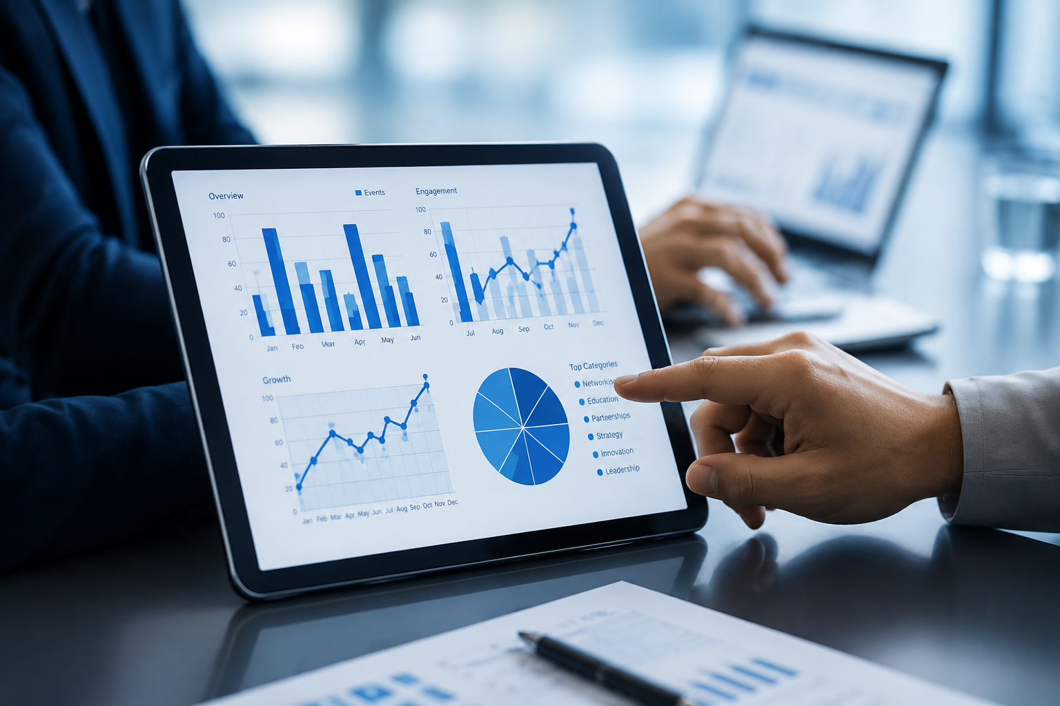 Professionals reviewing matchmaking industry market data